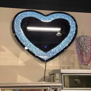 OEM/ODM Coolbang Modern Vanity LED specchio da parete a forma di cuore con diamante frantumato a specchio