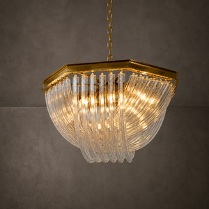 Luminaire suspendu hexagonal moderne en verre avec structure en laiton pour salle à manger - Product Image 3