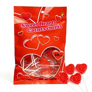 Fabricant de bonbons, bonbons durs aromatisés aux fruits halal pour la Saint-Valentin, sucettes en forme de cœur d'amour sucrées avec emballage en sachet - Product Image 1