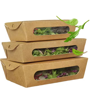Cajas de Ensalada Desechables de Papel Recubierto Biodegradable de Grado Alimenticio, Impresas Personalizadas, con Laminado Mate y Ventanas Transparentes Dobles para Venta al por Mayor - Product Image 3