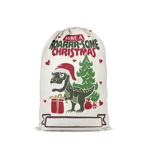 Atacado dinossauro sublimação planície em branco santa saco sacos unicórnio 2023 poliéster Natal sacos grandes para meninas meninos