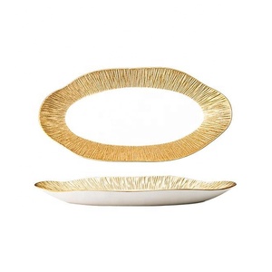 Plato para servir ovalado con borde dorado, elegante plato ovalado <span class=keywords><strong>de</strong></span> cerámica para pescado, sushi, aperitivo, plato <span class=keywords><strong>de</strong></span> estilo moderno para el hogar y el restaurante - Product Image 6