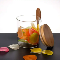 Verrerie de cuisine soufflée à la main de 450ml pot à épices en verre borosilicaté transparent rond sans danger pour les aliments avec couvercle et cuillère en bambou en bois de liège