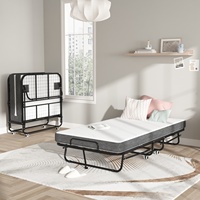 Lit pliant portable à la mode, lit simple réglable avec roues, lit pliable en métal pour chambre à coucher et bureau