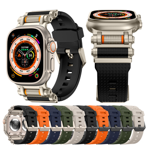 Engranaje giratorio descompresión conector de Metal de acero inoxidable correa de reloj de goma de silicona para Apple Watch Ultra <span class=keywords><strong>2</strong></span> 49mm S10 46MM - Product Image 1