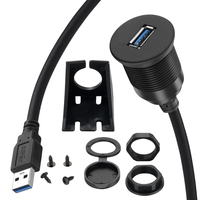 Bochara USB 3,0 macho a USB 3,0 hembra Cable de extensión con Panel de montaje empotrado para coche camión barco motocicleta 1m 2M