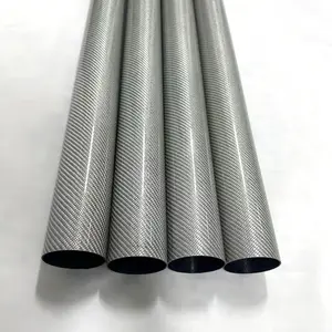 Tubo de fibra de carbono de sarja brilhante preto cor prata CarbonTube