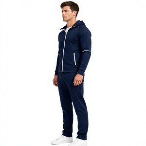 Conjunto Deportivo para Hombre Azul Marino con Capucha y Cordón, Chaqueta Deportiva con Cremallera Blanca, Pantalones Jogger, 100% Algodón, Ecológico y Transpirable - Product Image 5