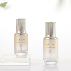 Ensemble de soins de la peau en verre dégradé or et perle de luxe, flacon pompe côtelé avec capuchon argenté 40ml-120ml et pot à crème <span class=keywords><strong>50g</strong></span>, vente en gros - Product Image 2