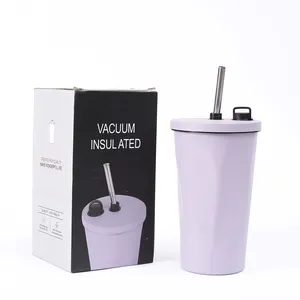 Wholesale 600ml Stainless Steel Insulated Vacuum Travel Coffee Mug With Straw Lid