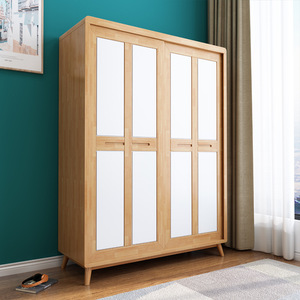 Armario nórdico de madera maciza con puertas correderas, 3 puertas, fácil de montar, armario de almacenamiento para dormitorio, para niños y adultos - Product Image 1