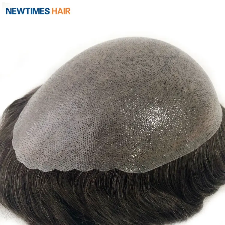 Yeni kez saç stok ince deri ipek üst taban İnsan saç erkekler peruk sistemi protez peruk