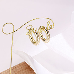 CM perhiasan grosir kuningan 14k berlapis emas wanita Vintage sederhana 5mm tebal anting Hoop geometris Glossy bentuk U anting-anting Huggie - Product Image 4