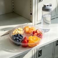 Boîte à collation ronde jetable en PET, plateau à fruits à 6 compartiments avec couvercle dôme, couleur personnalisée, OEM pour la restauration à emporter et la préparation de repas