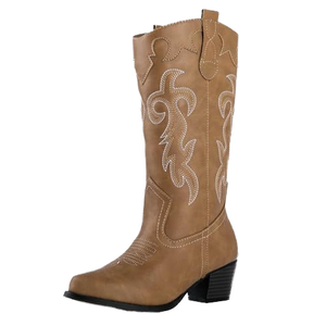 Bottes de cowboy classiques en cuir pour femme 2025 – Modèle hiver brodé style Rodeo, mi-mollet, confortables et de luxe - Product Image 1