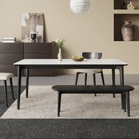 Table à manger rectangulaire moderne minimaliste en bois massif de frêne blanc de style chinois avec plateau en pierre et ensemble de chaises pour petit appartement