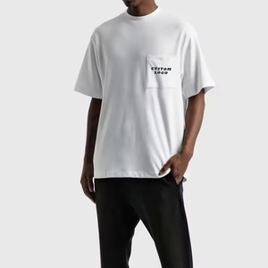 T-shirt <span class=keywords><strong>bianca</strong></span> personalizzata 60% cotone 40% poliestere tessuto a maglia semplice t-shirt <span class=keywords><strong>con</strong></span> tasca per la stampa - Product Image 2