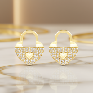 E4485 Orecchini a Perno in Oro Bianco a Forma di Lucchetto con Cristalli e Strass, Micro Incastonatura, Romantici per Uso Quotidiano Femminile - Product Image 2