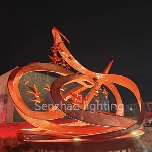 Sculpture en métal imperméable personnalisable, motif décoratif de ruban rouge pour jardin extérieur, rue, Senzhao - Product Image 4