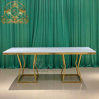 Tables de mariage modernes de luxe en acier inoxydable et verre trempé, mobilier d'hôtel durable pour extérieur, finition dorée pour réceptions