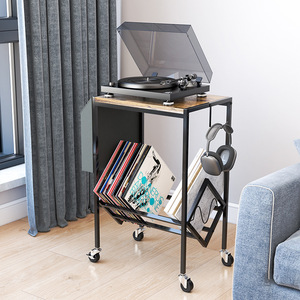 Double Layer Wrought <b>Iron</b> Record Rack With Storage Bag Media Shelf For Vinyl Records And Magazine Display - Product Image 3