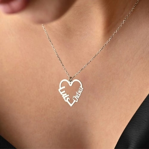 Collana con Ciondolo a Cuore Personalizzata con 2 <span class=keywords><strong>Nomi</strong></span> in Acciaio Inossidabile Placcato Oro 18K, Catena Minimalista, Regalo di Natale per Fidanzata - Product Image 2