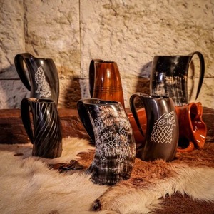 Authentic Medieval Beer Tankard High Quality Natural <b>Handmade</b> Viking Horn <b>Mug</b> Agate Coffee Beverage Cocktail Glass Premium Beer - Product Image 6