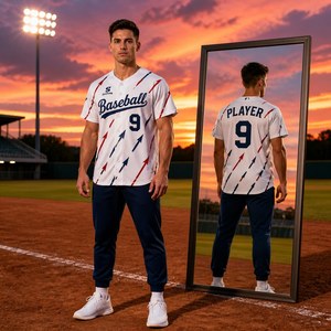 Maillot de baseball personnalisé en gros, imprimé flèche, séchage rapide, respirant, boutonné, en polyester, uniforme d'équipe par sublimation - Product Image 1