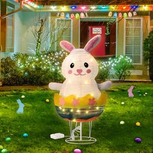 Nicro Nouveauté Lapin de Pâques mignon dans un œuf <span class=keywords><strong>Pop</strong></span>-up pliable Lumineux Ornement extérieur Fête du printemps Décoration de jardin Lapin - Product Image 4