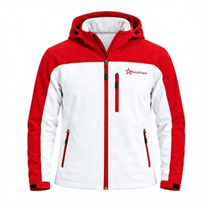 Men's Softshell <b>Jacket</b> Waterproof Windproof Outdoor Hiking <b>Red</b> White <b>Jacket</b> with <b>Hood</b> Custom Logo Winter Workwear <b>Jacket</b> - Product Image 1