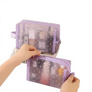 Bolsa de Maquillaje de Malla Ecológica de Gran Capacidad con Cierre, Asa Suave, Organizador de Cosméticos de Viaje para Almacenamiento de Artículos de Aseo - Product Image 2