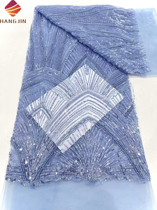 Tela de encaje de tul francés con lentejuelas de malla bordadas de lujo, telas de encaje con cuentas africanas hechas a mano <span class=keywords><strong>verde</strong></span> <span class=keywords><strong>esmeralda</strong></span> para vestidos de <span class=keywords><strong>fiesta</strong></span> - Product Image 5