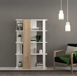 白色米色书架客厅家具批发易组装多功能展示架木质四层书柜