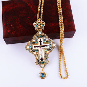 ZD041 el más nuevo collar de cruz pectoral de iglesia griega ortodoxa de aleación ruso chapada en oro y plata antigua para sacerdote con caja de regalo - Product Image 6