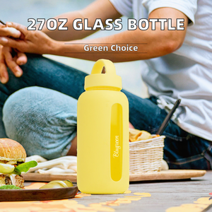 Bouteille d'eau en verre givré écologique Blugreen 27 oz avec manchon en silicone, motif personnalisé, design classique pour une utilisation en extérieur - Product Image 2