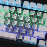 21 Keys Silver Butterfly Heart PBT Keycap Set Side Printed OEM Profile Dye Sublimation Keycaps Compatible with Wooting Keyboard