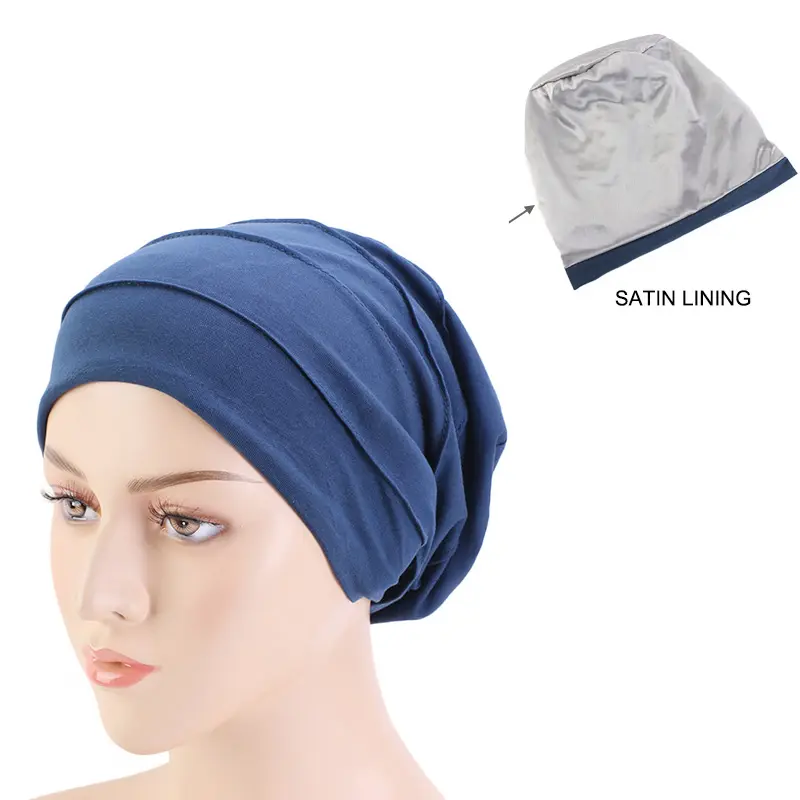 Neue Doppel Schicht Muslimische Frauen Stretch Schlaf Chemo Hut Beanie Schlaf Turban Headwear für Krebs Haarausfall Zubehör