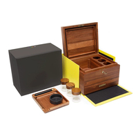 Vente en gros Boîte à hash anti-odeur Plateau à rouler pour fumer des herbes Kits de rangement Boîte de rangement en bois d'acacia avec accessoires