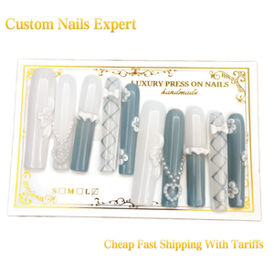 Lot de 10 <span class=keywords><strong>faux</strong></span> ongles en gel souple à presser, longs et carrés, de luxe, faits à la main en acrylique 3D, à <span class=keywords><strong>coller</strong></span>, pour femme, vente en gros - Product Image 1