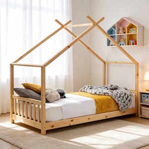 Cama de Madera Personalizada, Cama Infantil Tipo Casa, Cama para Niños, Adolescentes, Bebés, Niñas y Niños, Dormitorio, Madera Natural - Product Image 4