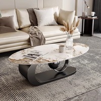 Table basse ovale de style moderne en pierre de luxe légère, combinaison de table basse italienne haut de gamme minimaliste