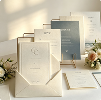 Invitations de mariage haut de gamme personnalisées en carton coton avec lettrage en relief, cartes postales, liste des invités et cartes de menu
