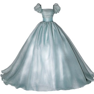 Evening Gown Women Empire Waist Square Collar Light Blue Satin Long Dress Wedding Banquet Performance Formal Wear - Product Image 5