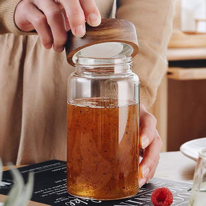 Bocaux de stockage étanches à l'air en Borosilicate, nouveau Design, récipients avec couvercle en bois à vis, plusieurs tailles, pot en verre de miel, 2023 - Product Image 2