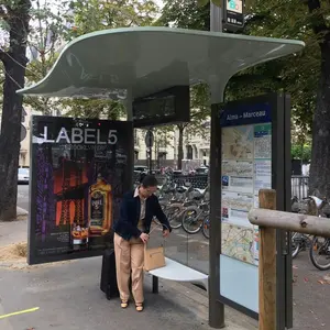 Smart bus stop shelter with bus time arrival system voice broadcasting outdoor street furniture manufacturer