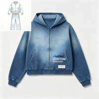 Vente en gros de vêtements OEM : Sweat à capuche délavé à l'acide et sablé, impression DTG Kornit, style streetwear, fournisseur de référence, aspect denim Y2K Grunge