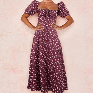 Jupes longues rétro pour femmes, manches bouffantes, imprimé Floral, <span class=keywords><strong>mi</strong></span>-longue, style bohémien, nouvelle collection - Product Image 4