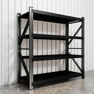 Étagère de rangement multi-niveaux à 4 niveaux en acier laminé à froid noir, unité d'étagère réglable avec revêtement électrostatique en poudre pour entrepôt - Product Image 1