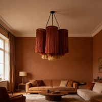 Abat-jour en macramé à franges cylindriques nouées à la main, style rustique de luxe OEM, pour penthouse et décoration haut de gamme
