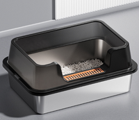 Bac à litière pour chat en acier inoxydable facile à nettoyer, anti-adhérent, avec pédale de récupération des excréments, toilette pour chat à design ouvert, bords hauts, extra-large